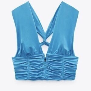 ZARA Draped Blue Crop Top Size L